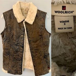 Women’s Winter Vest Faux Fur lined S Woolrich embossed Print Brown gorpcore